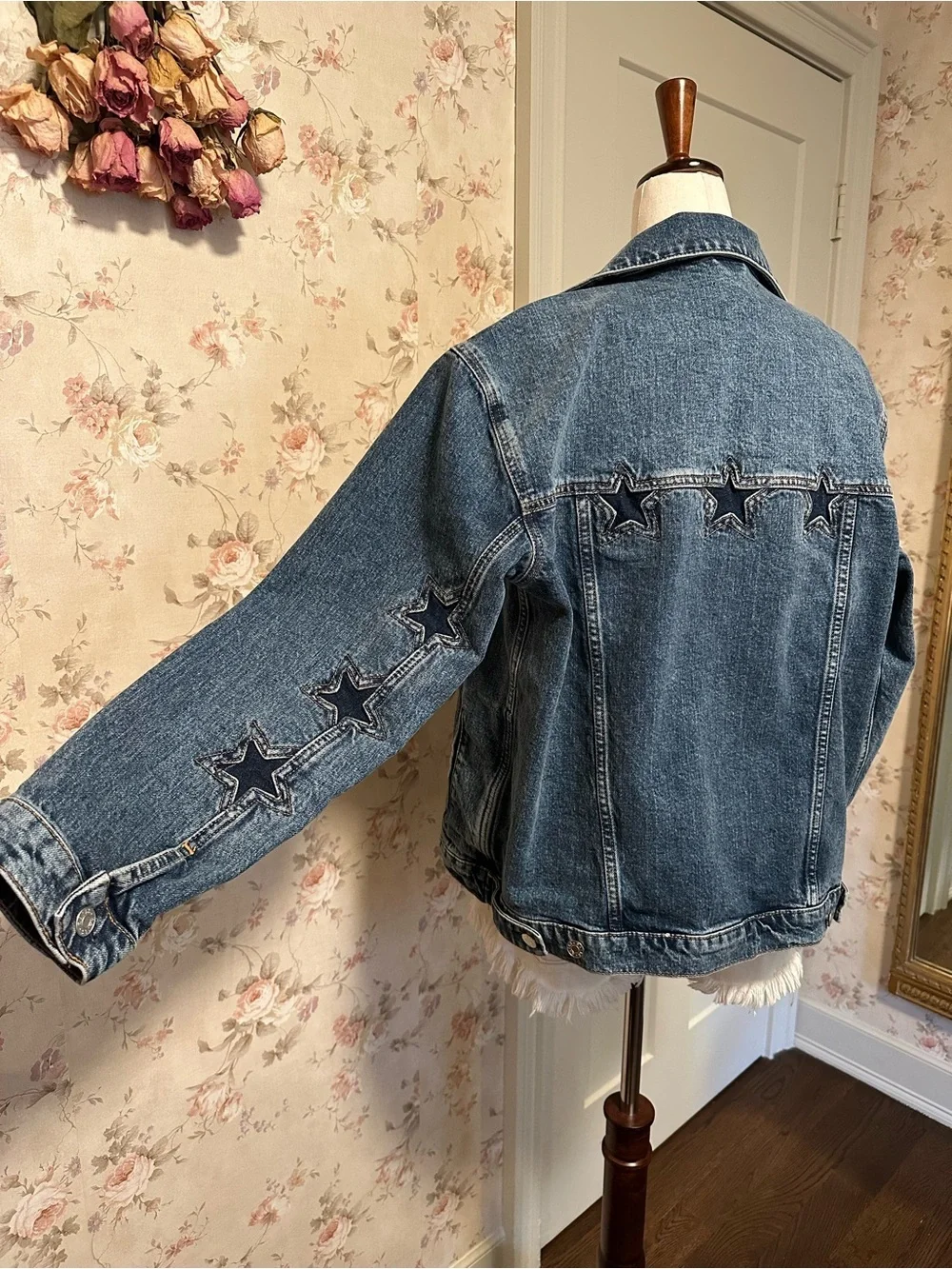 Rails Star Denim Jacket Grove Boyfriend Fit Medium Distressed Boho Western M